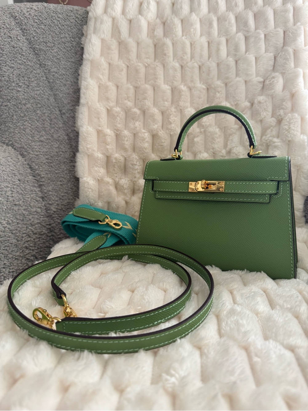 Mini Structured bag Epsom Leather Top-Handle Women's Bag with Gold Hardware.